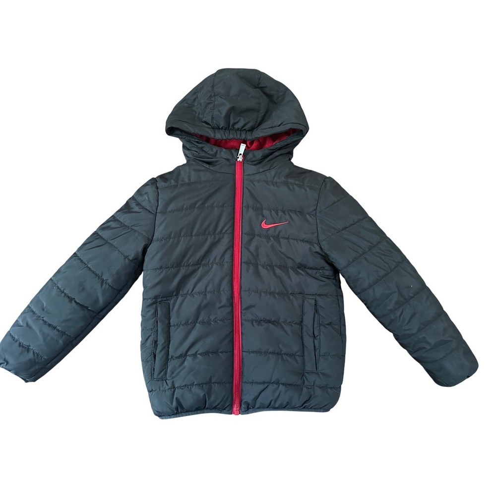 Nike Boys Black/Red Hooded Sport Essential Padded Puffer Jacket Size M 5/6